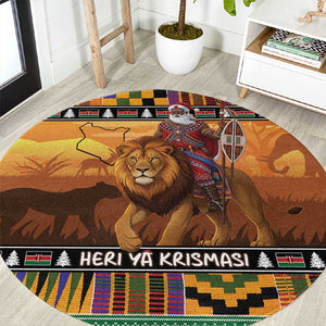 Afro Christmas in Kenya Safari Round Carpet Black Santa Riding Lion - African Pride