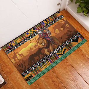 Afro Christmas in Kenya Safari Rubber Doormat Black Santa Riding Lion - African Pride