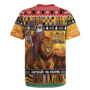Afro Christmas in Kenya Safari Rugby Jersey Black Santa Riding Lion - African Pride