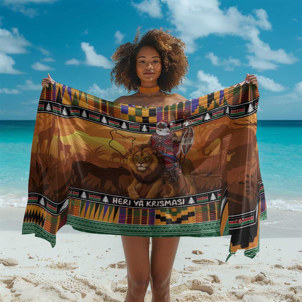 Afro Christmas in Kenya Safari Sarong Black Santa Riding Lion - African Pride