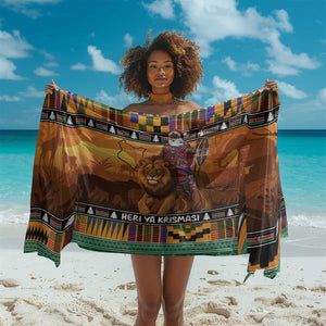Afro Christmas in Kenya Safari Sarong Black Santa Riding Lion - African Pride