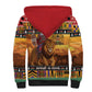 Afro Christmas in Kenya Safari Sherpa Hoodie Black Santa Riding Lion - African Pride