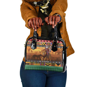 Afro Christmas in Kenya Safari Shoulder Handbag Black Santa Riding Lion - African Pride