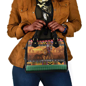 Afro Christmas in Kenya Safari Shoulder Handbag Black Santa Riding Lion - African Pride