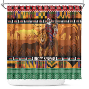 Afro Christmas in Kenya Safari Shower Curtain Black Santa Riding Lion - African Pride