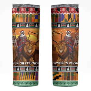 Afro Christmas in Kenya Safari Skinny Tumbler Black Santa Riding Lion - African Pride