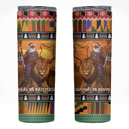 Afro Christmas in Kenya Safari Skinny Tumbler Black Santa Riding Lion - African Pride