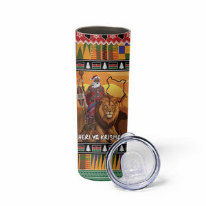 Afro Christmas in Kenya Safari Skinny Tumbler Black Santa Riding Lion - African Pride