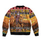 Afro Christmas in Kenya Safari Sleeve Zip Bomber Jacket Black Santa Riding Lion - African Pride