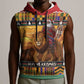 Afro Christmas in Kenya Safari Sleeveless Hoodie Black Santa Riding Lion - African Pride