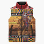 Kenya Safari Christmas Sleeveless Puffer Jacket Black Santa Riding Lion - Heri ya Krismasi