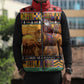 Kenya Safari Christmas Sleeveless Puffer Jacket Black Santa Riding Lion - Heri ya Krismasi