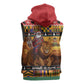 Afro Christmas in Kenya Safari Sleeveless Zip Hoodie Black Santa Riding Lion - African Pride