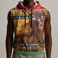 Afro Christmas in Kenya Safari Sleeveless Zip Hoodie Black Santa Riding Lion - African Pride