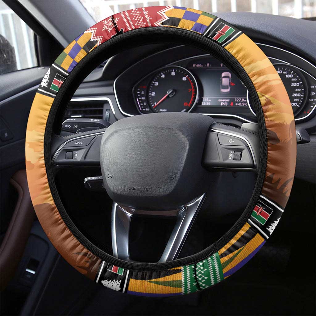 Afro Christmas in Kenya Safari Steering Wheel Cover Black Santa Riding Lion - African Pride