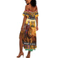 Afro Christmas in Kenya Safari Summer Maxi Dress Black Santa Riding Lion - African Pride