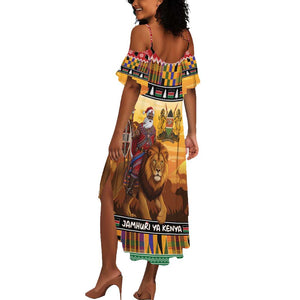 Afro Christmas in Kenya Safari Summer Maxi Dress Black Santa Riding Lion - African Pride
