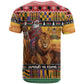 Afro Christmas in Kenya Safari T shirt Black Santa Riding Lion - African Pride