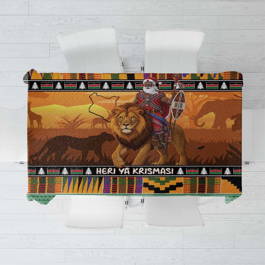 Afro Christmas in Kenya Safari Tablecloth Black Santa Riding Lion - African Pride