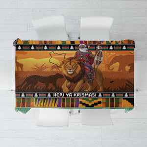 Afro Christmas in Kenya Safari Tablecloth Black Santa Riding Lion - African Pride