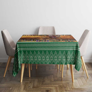 Afro Christmas in Kenya Safari Tablecloth Black Santa Riding Lion - African Pride