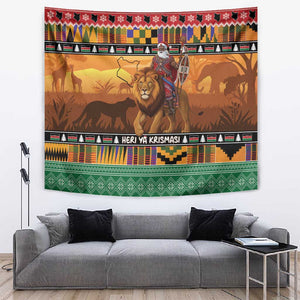 Afro Christmas in Kenya Safari Tapestry Black Santa Riding Lion - African Pride