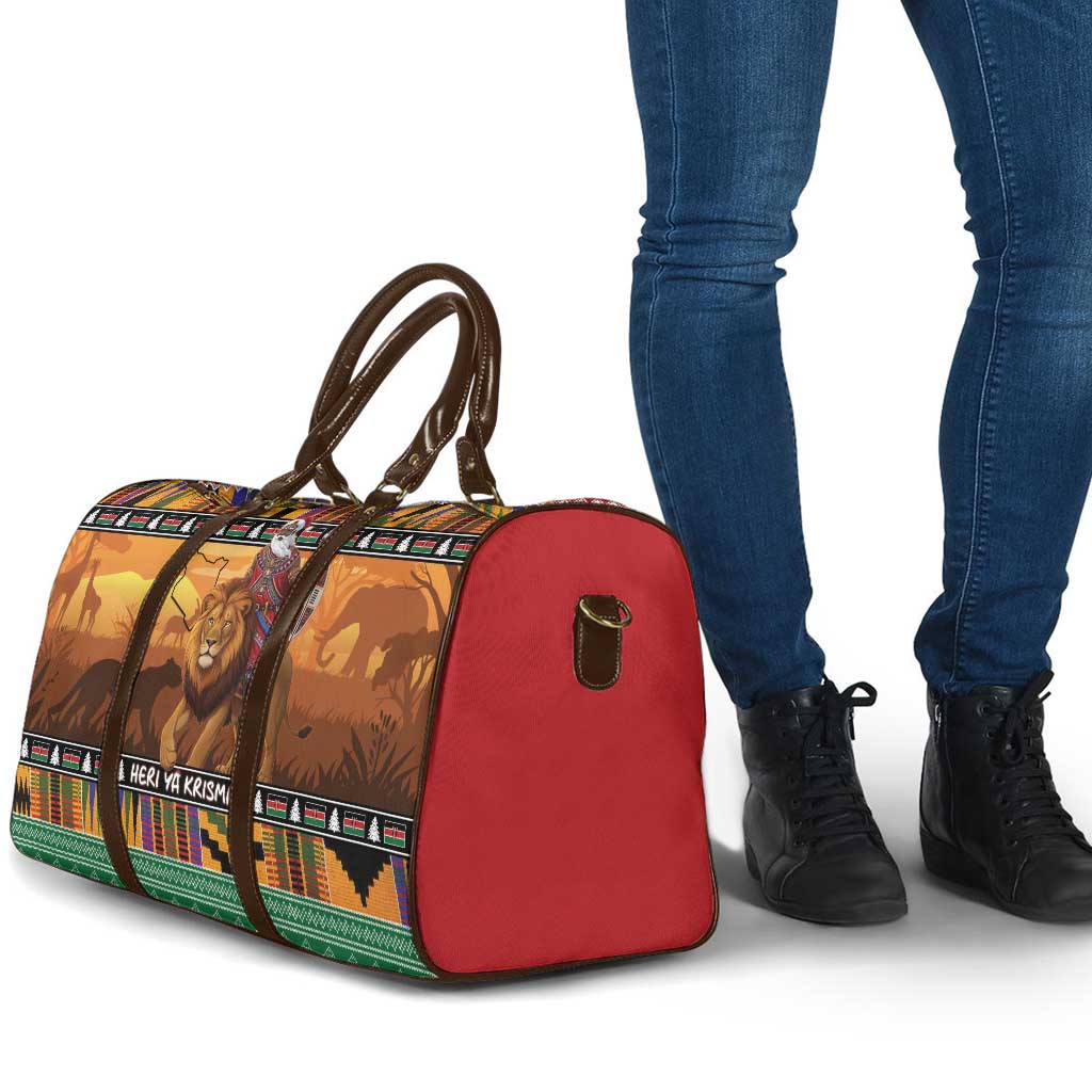 Kenya Safari Christmas Travel Bag Black Santa Riding Lion - Heri ya Krismasi