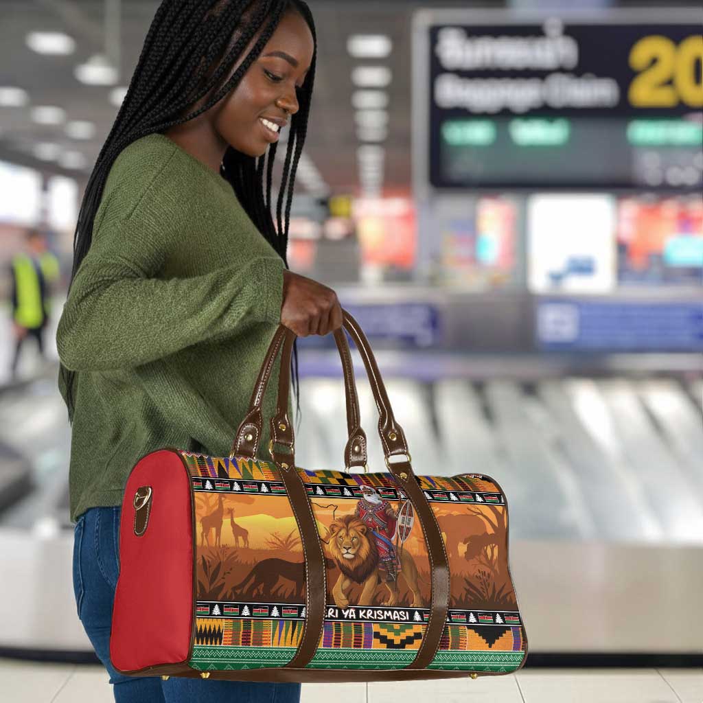 Kenya Safari Christmas Travel Bag Black Santa Riding Lion - Heri ya Krismasi