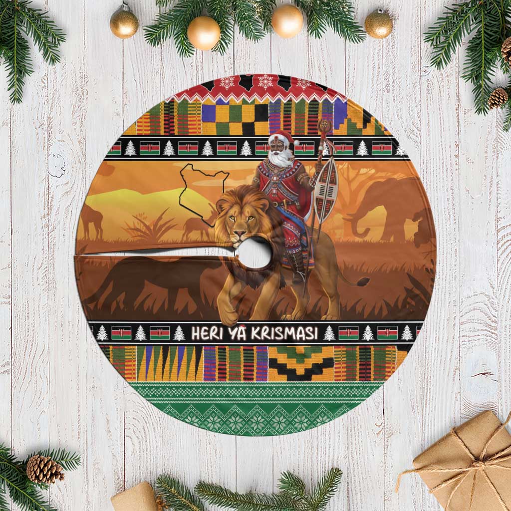 Afro Christmas in Kenya Safari Tree Skirt Black Santa Riding Lion - African Pride