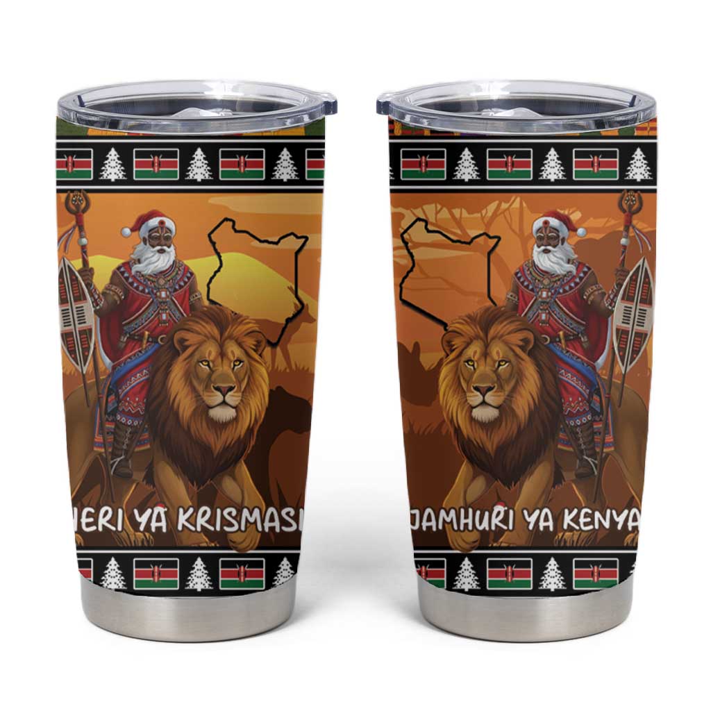 Afro Christmas in Kenya Safari Tumbler Cup Black Santa Riding Lion - African Pride