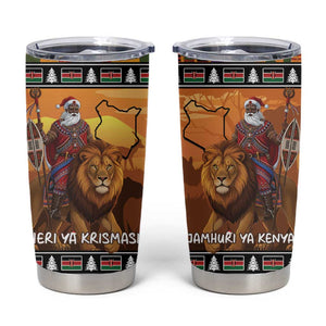 Afro Christmas in Kenya Safari Tumbler Cup Black Santa Riding Lion - African Pride