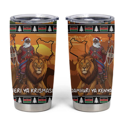 Afro Christmas in Kenya Safari Tumbler Cup Black Santa Riding Lion - African Pride