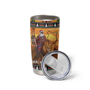 Afro Christmas in Kenya Safari Tumbler Cup Black Santa Riding Lion - African Pride