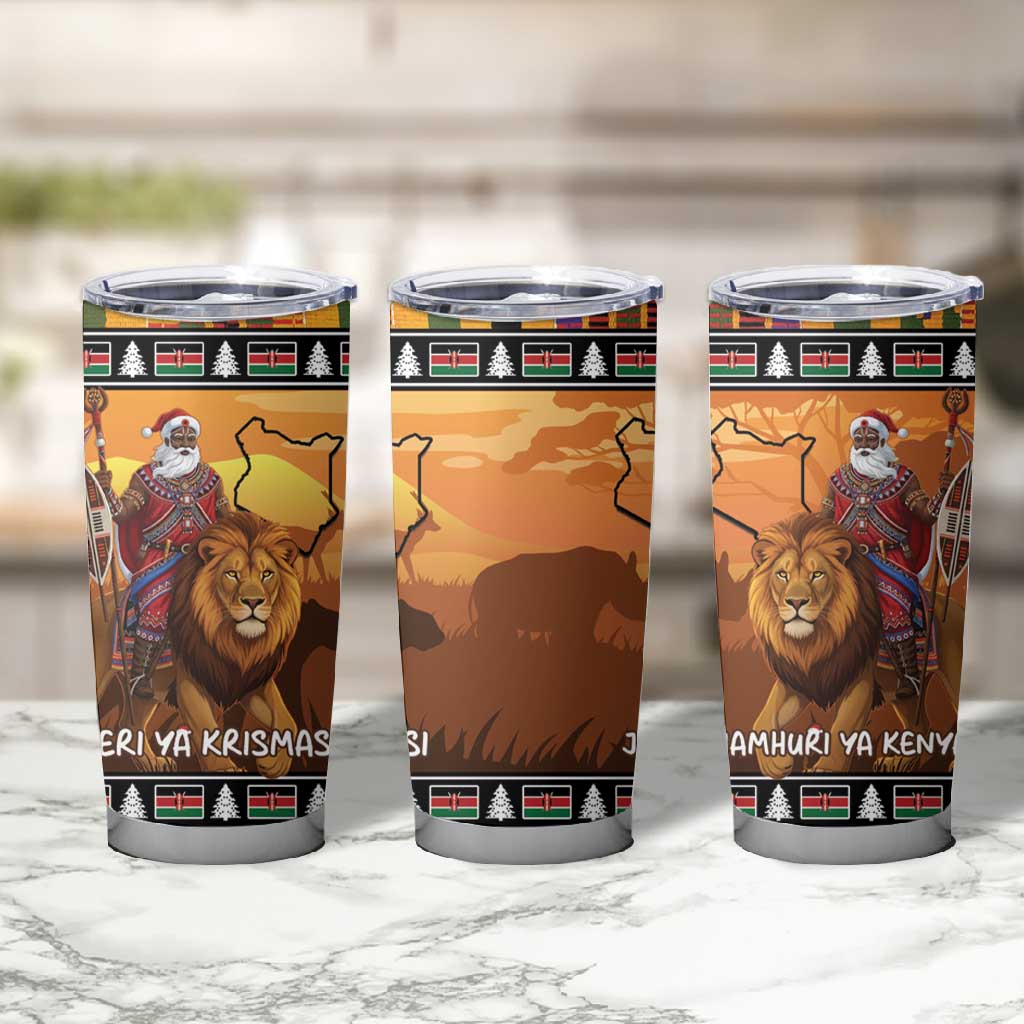 Afro Christmas in Kenya Safari Tumbler Cup Black Santa Riding Lion - African Pride