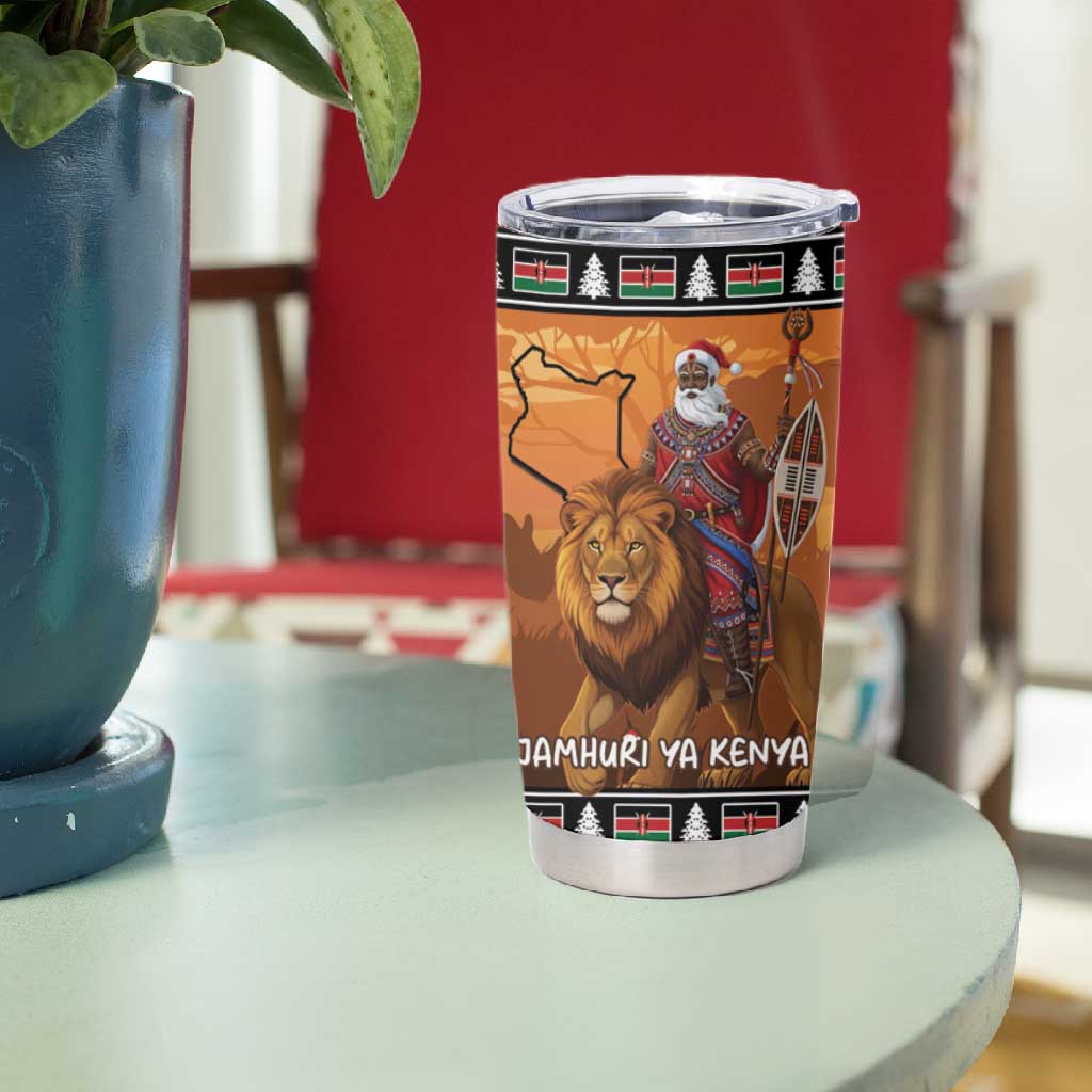 Afro Christmas in Kenya Safari Tumbler Cup Black Santa Riding Lion - African Pride