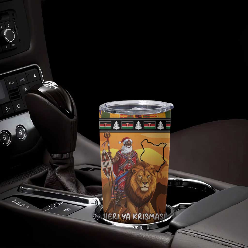 Afro Christmas in Kenya Safari Tumbler Cup Black Santa Riding Lion - African Pride