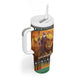 Afro Christmas in Kenya Safari Tumbler With Handle Black Santa Riding Lion - African Pride