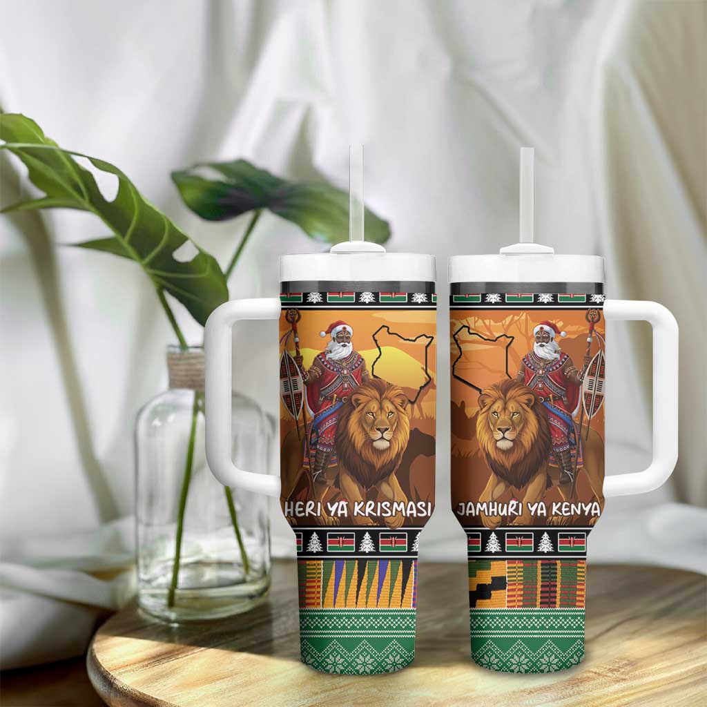 Afro Christmas in Kenya Safari Tumbler With Handle Black Santa Riding Lion - African Pride