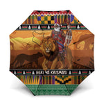 Kenya Safari Christmas Umbrella Black Santa Riding Lion - Heri ya Krismasi