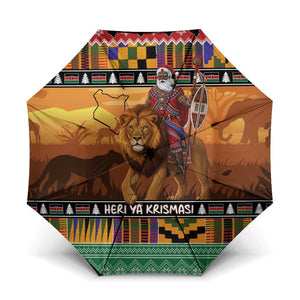 Kenya Safari Christmas Umbrella Black Santa Riding Lion - Heri ya Krismasi
