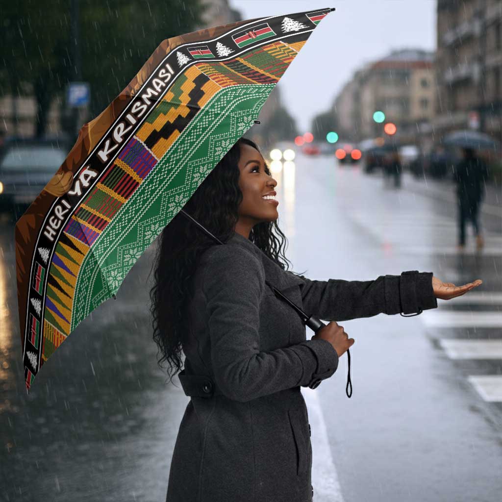 Kenya Safari Christmas Umbrella Black Santa Riding Lion - Heri ya Krismasi