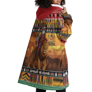 Afro Christmas in Kenya Safari Wearable Blanket Hoodie Black Santa Riding Lion - African Pride