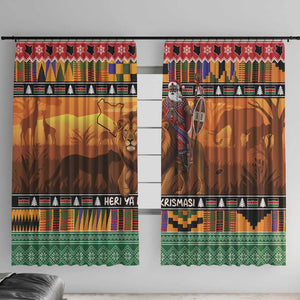 Afro Christmas in Kenya Safari Window Curtain Black Santa Riding Lion - African Pride