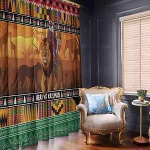Afro Christmas in Kenya Safari Window Curtain Black Santa Riding Lion - African Pride