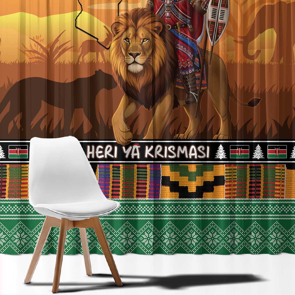 Afro Christmas in Kenya Safari Window Curtain Black Santa Riding Lion - African Pride