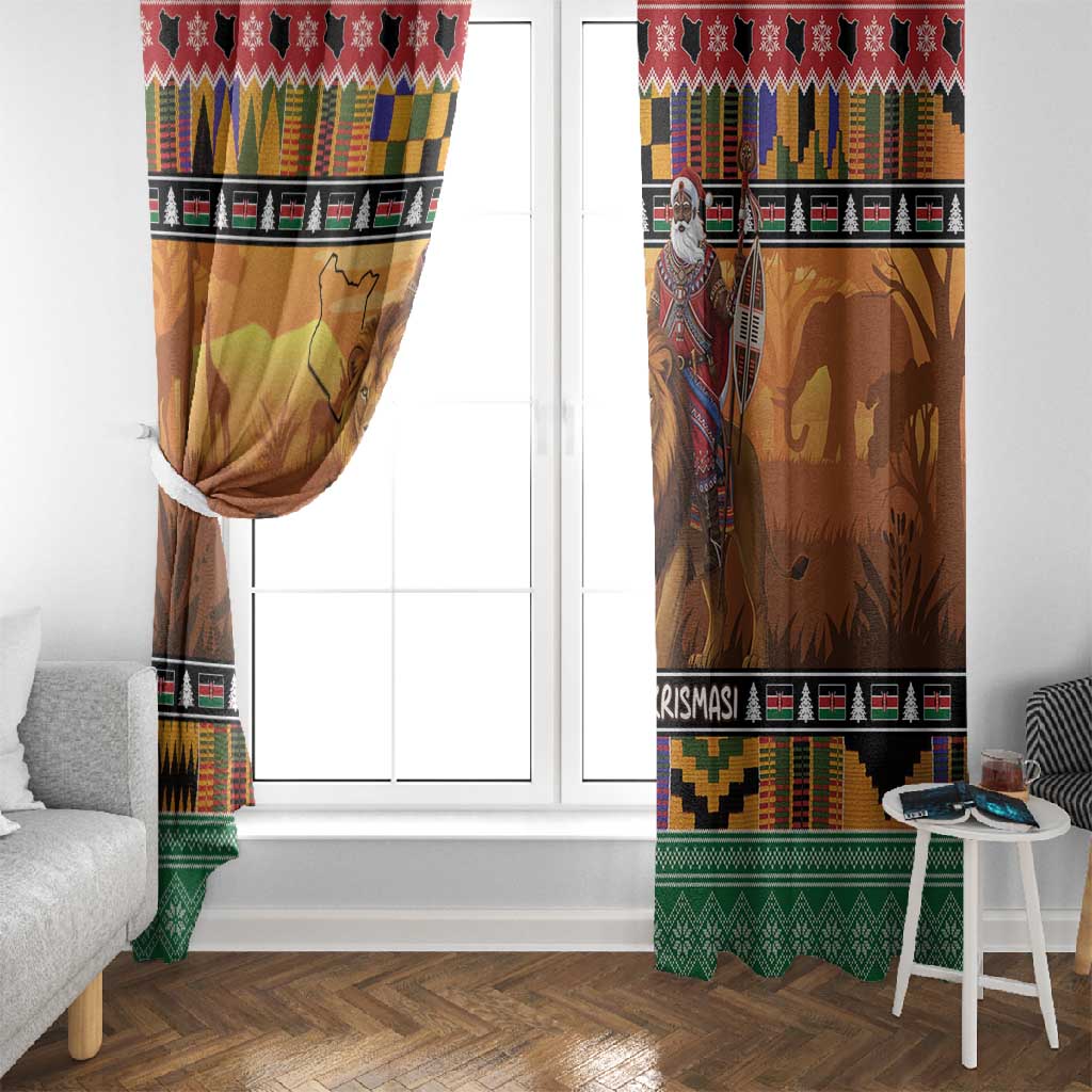 Afro Christmas in Kenya Safari Window Curtain Black Santa Riding Lion - African Pride