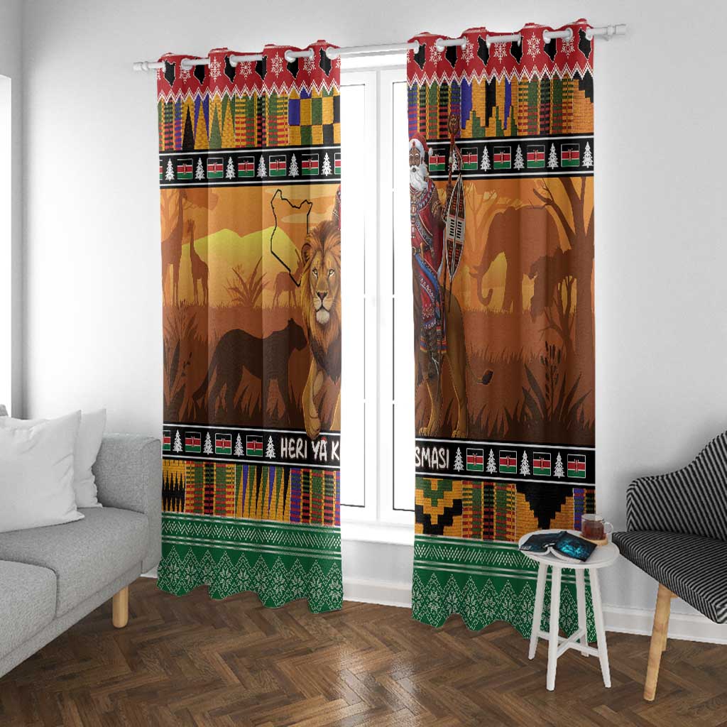 Afro Christmas in Kenya Safari Window Curtain Black Santa Riding Lion - African Pride