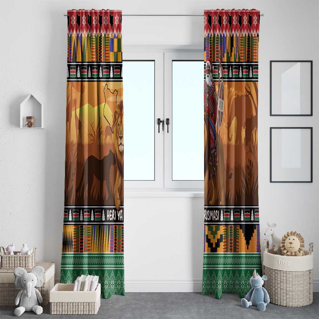 Afro Christmas in Kenya Safari Window Curtain Black Santa Riding Lion - African Pride