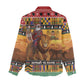 Afro Christmas in Kenya Safari Women Casual Shirt Black Santa Riding Lion - African Pride