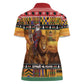 Afro Christmas in Kenya Safari Women Polo Shirt Black Santa Riding Lion - African Pride
